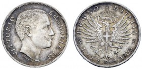 MONETE E MEDAGLIE DI ZECCHE ITALIANE 
 Savoia 
 Vittorio Emanuele III, 1900-1946. Lira 1905. Pagani 765. MIR 1145c
 Molto rara. Migliore di Spl