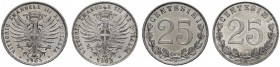MONETE E MEDAGLIE DI ZECCHE ITALIANE 
 Savoia 
 Vittorio Emanuele III, 1900-1946. Da 25 centesimi 1902 e 1903. Pagani 827. MIR 1152a. Pagani 828. MI...