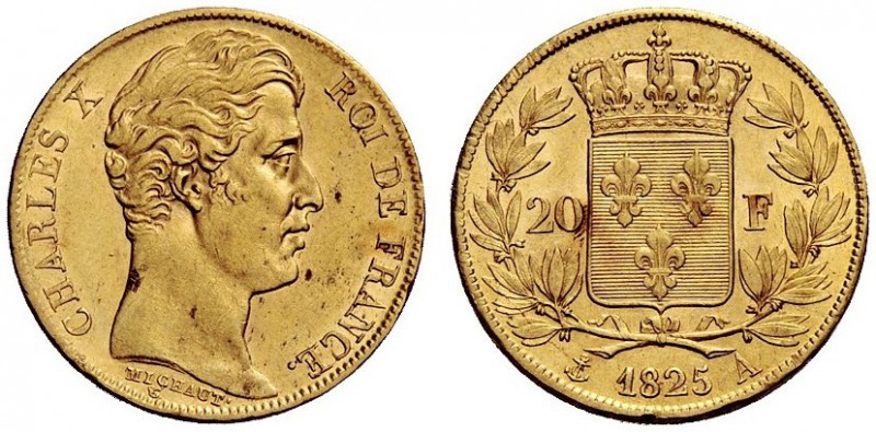 MONETE ESTERE 
 Francia 
 Carlo X, 1824-1830. Da 20 franchi 1825 Parigi. Fried...