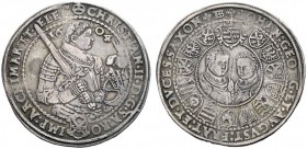 MONETE ESTERE 
 Germania 
 Augusta, a nome di Ferdinando III. Sassonia. Cristiano II, Giovanni Giorgio e Augusto, 1601-1611. Tallero 1604, AR 28,87 ...