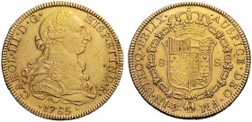 MONETE ESTERE 
 Messico 
 Carlo III di Spagna, 1759-1788. Da 8 escudos 1785 (sigla F.M) Città del Messico, AV 27,03 g. Friedberg 33.
 Buon BB