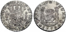 MONETE ESTERE 
 Messico 
 Carlo III di Spagna, 1759-1788. Da 8 reales 1759 (sigla M.M) Città del Messico, AR 27,00 g. KM 104.2.
 Buon BB