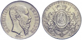 MONETE ESTERE 
 Messico 
 Massimiliano I d'Asburgo imperatore, 1864-1867. Da 20 pesos 1866, Città del Messico. Friedberg 62.
 Segno di saggio sulla...
