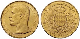MONETE ESTERE 
 Monaco, Principato di - 
 Alberto I, 1889-1922. Da 100 franchi 1895 Parigi. Friedberg 13.
 Spl