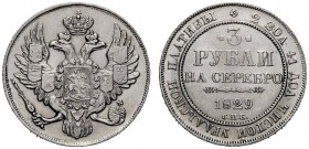 MONETE ESTERE 
 Russia 
 Nicola I, 1825-1855. Da 3 rubli 1829 San Pietroburgo, Platino. Bitkin 74.
 Rara. q.Spl