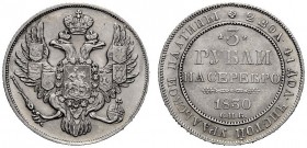 MONETE ESTERE 
 Russia 
 Nicola I, 1825-1855. Da 3 rubli 1830 San Pietroburgo, Platino. Bitkin 75.
 Rara. Spl