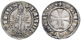 UNA PRESTIGIOSA COLLEZIONE DI MONETE DEI ROMANI PONTEFICI 
 Giovanni XXII (Jacques Arnaud d’Euse), 1316 – 1334 
 Macerata. Grosso, AR 2,24 g. P P IO...