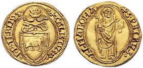 UNA PRESTIGIOSA COLLEZIONE DI MONETE DEI ROMANI PONTEFICI 
 Callisto III (Alonso de Borja), 1455 – 1458 
 Ducato papale, AV 3,43 g. •*•CALISTVS**(se...