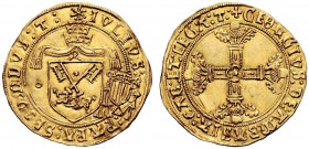 UNA PRESTIGIOSA COLLEZIONE DI MONETE DEI ROMANI PONTEFICI 
 Giulio II (Giuliano della Rovere), 1503 – 1513 
 Avignone. Scudo d'oro del sole, AV 3,46...