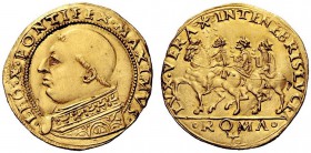 UNA PRESTIGIOSA COLLEZIONE DI MONETE DEI ROMANI PONTEFICI 
 Leone X (Giovanni de’Medici), 1513 – 1521 
 Da 2 ducati papali e mezzo, AV 8,59 g. LEO X...