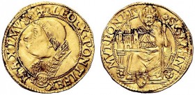 UNA PRESTIGIOSA COLLEZIONE DI MONETE DEI ROMANI PONTEFICI 
 Leone X (Giovanni de’Medici), 1513 – 1521 
 Modena. Ducato papale, AV 3,39 g. **LEO X PO...