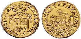 UNA PRESTIGIOSA COLLEZIONE DI MONETE DEI ROMANI PONTEFICI 
 Adriano VI (Adriaan Florensz), 1522 – 1523 
 Doppio fiorino di camera, AV 6,76 g. •ADRIA...