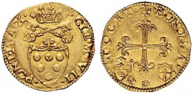 UNA PRESTIGIOSA COLLEZIONE DI MONETE DEI ROMANI PONTEFICI 
 Clemente VII (Giulio de’Medici) 1523 – 1534 
 Bologna. Scudo d'oro del sole, AV 3,35 g. ...