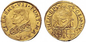 UNA PRESTIGIOSA COLLEZIONE DI MONETE DEI ROMANI PONTEFICI 
 Clemente VII (Giulio de’Medici) 1523 – 1534 
 Modena. Ducato papale, AV 3,42 g. CLEMENS ...