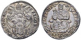 UNA PRESTIGIOSA COLLEZIONE DI MONETE DEI ROMANI PONTEFICI 
 Gregorio XIII (Ugo Boncompagni) 1572 – 1585 
 Ancona. Testone, AR 9,40 g. GREGORIVS – XI...