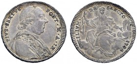 UNA PRESTIGIOSA COLLEZIONE DI MONETE DEI ROMANI PONTEFICI 
 Pio VI (Giovanni Angelo Braschi), 1775 – 1799 
 Quinto di scudo anno IX/1784, AR 5,24 g....