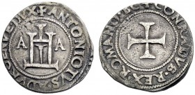 SECONDA PARTE - MONETE DI ZECCHE ITALIANE 
 Genova 
 Antoniotto Adorno, 1522-1527. Testone, AR 8,04 g. MIR 171.
 Raro. Tosato. BB