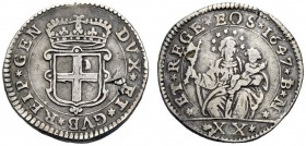 SECONDA PARTE - MONETE DI ZECCHE ITALIANE 
 Genova 
 Dogi biennali, 1528-1797. III fase: 1637-1797. Lira 1647, AR 6,90 g. MIR 320.
 Rara. BB