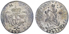 SECONDA PARTE - MONETE DI ZECCHE ITALIANE 
 Genova 
 Dogi biennali, 1528-1797. III fase: 1637-1797. Lira 1745, AR 4,61 g. MIR 323/1.
 q.Spl