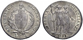 SECONDA PARTE - MONETE DI ZECCHE ITALIANE 
 Genova 
 Repubblica Ligure, 1798-1805. Da 4 lire anno II/1799. Pagani 15. MIR 380/2.
 Rara. Migliore di...