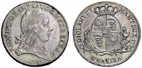 SECONDA PARTE - MONETE DI ZECCHE ITALIANE 
 Milano 
 Leopoldo II d'Asburgo-Lorena, 1790-1792. Lira 1790, AR 6,22 g. Crippa 1/A. MIR 461/1.
 Molto r...