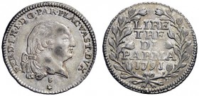 SECONDA PARTE - MONETE DI ZECCHE ITALIANE 
 Parma 
 Ferdinando di Borbone duca, 1765-1802. Da 3 lire 1791, AR 3,58. MIR 1073/2.
 Rara. Migliore di ...