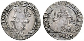 SECONDA PARTE - MONETE DI ZECCHE ITALIANE 
 Venezia 
 Nicolò Sagredo, 1675-1676. Da 20 soldi o liretta, AR 3,10 g.
 Rara. Buon BB