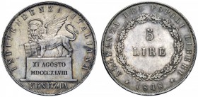 SECONDA PARTE - MONETE DI ZECCHE ITALIANE 
 Venezia 
 Governo provvisorio, 1848-1849. Da 5 lire 1848 (11 agosto). Pagani 178.
 q.Spl