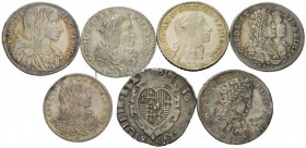 LOTTI MULTIPLI 
 Napoli. Lotto di sette monete. Filippo IV di Spagna, 1621-1665. Tarì 1622, Pannuti-Riccio 30b. Carlo II di Spagna, 1674-1700. Tarì 1...