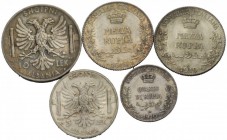 LOTTI MULTIPLI 
 Savoia 
 Lotto di cinque monete. Monetazione per la Somalia. Mezza Rupia 1919 (2), quarto di Rupia 1910. Monetazione per l’Albania....
