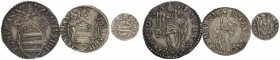 LOTTI MULTIPLI 
 Stato Pontificio 
 Lotto di tre monete. Paolo IV, 1555-1559. Roma . Grosso, Muntoni 21. Baiocco, Muntoni 23. Ancona. Giulio, Munton...
