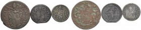 LOTTI MULTIPLI 
 Stato Pontificio 
 Lotto di tre monete. Clemente IX, 1667-1669. Roma . Grosso, Muntoni 11. Gubbio. Mezzo baiocco, Muntoni 24. Quatt...