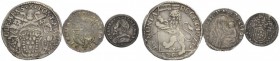 LOTTI MULTIPLI 
 Stato Pontificio 
 Lotto di tre monete. Clemente X, 1670-1676. Roma . Mezzo grosso, Muntoni 50. Bologna. Lira 1673, Muntoni 58. Car...