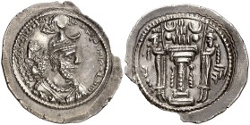 Imperio Sasánida. Yazdegard I (399-420 d.C.). BkhA (Bakhal). Dracma. (Mitchiner A. & C. W. 947 sim). 4,02 g. Cospel algo faltado. MBC+.