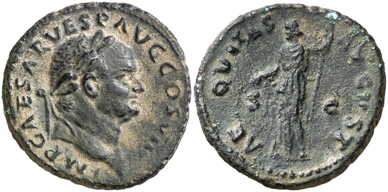 (76 d.C.). Vespasiano. As. (Spink 2356 var) (Co. 4) (RIC. 890). 10,12 g. Puntos ...
