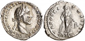 (151-152 d.C.). Antonino pío. Denario. (Spink 4108 var) (S. 826) (RIC. 218). 3,17 g. MBC+.