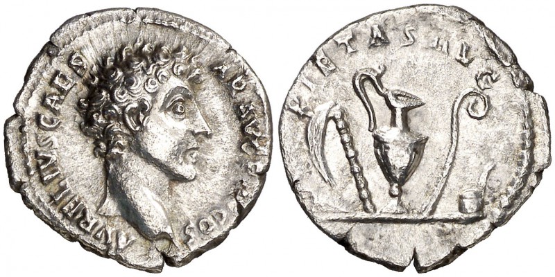 (142 d.C.). Marco Aurelio. Denario. (Spink 4786) (S. 451) (RIC. 424a, de Antonin...