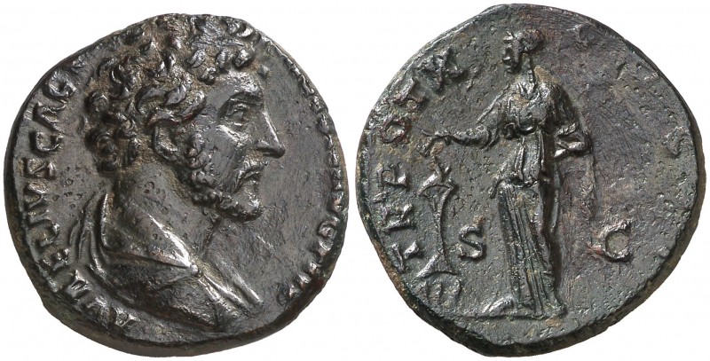 (155-156 d.C.). Marco Aurelio. As. (Spink falta) (Co. 698) (RIC. 1333, de Antoni...