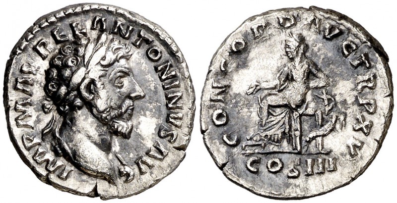 (161 d.C.). Marco Aurelio. Denario. (Spink 4882 var) (S. 31 var) (RIC. 4). 3,08 ...