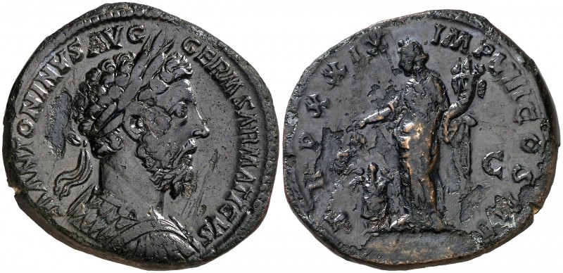 (175 d.C.). Marco Aurelio. Sestercio. (Spink falta) (Co. 921 var) (RIC. 1155 var...