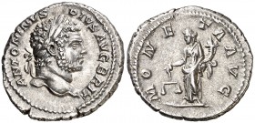 (213 d.C.). Caracalla. Denario. (Spink 6821 var) (S. 165) (RIC. 224). 3,80 g. EBC-.