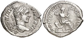 (207 d.C.). Caracalla. Denario. (Spink 6863) (S. 434) (RIC. 92). 3,39 g. MBC.
