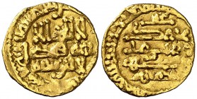 AH (...)5. Aglabitas de Túnez. Ibhahim II. Sin marca de ceca. 1/4 de dinar. (S.Album 448). 1,03 g. Nombre del rey corregido ¿sobre "Ibrahim"?. Poblabl...
