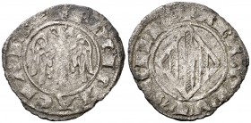 Pere II (1276-1285). Sicília. Doble diner. (Cru.V.S. 329) (Cru.C.G. 2146). 0,85 g. Rara. MBC-.