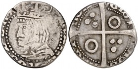 Ferran II (1479-1516). Barcelona. Croat. 3,27 g. Falsa de época en plata de cuño grueso. Ex Áureo 17/10/1995, nº 332. (BC+/MBC-).