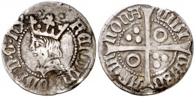 Ferran II (1479-1516). Barcelona. Mig croat. (Cru.V.S. 1143.4 var) (Badia 875) (Cru.C.G. 3076i). 1,29 g. Algo alabeada. Ex Áureo 16/12/1999, nº 2205. ...