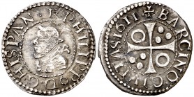 1611. Felipe III. Barcelona. 1/2 croat. (Cal. 534) (Cru.C.G. 4342). 1,39 g. Golpecitos. MBC+.