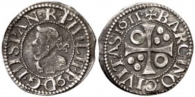 1611. Felipe III. Barcelona. 1/2 croat. (Cal. 534) (Cru.C.G. 4342). 1,54 g. MBC+.