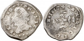 1617. Felipe III. Messina. IP. 3 tari. (Vti. 119) (MIR. 346/11). 7,65 g. BC/BC+.