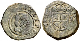 1661. Felipe IV. Segovia. S. 8 maravedís. (Cal. 1530 var) (J.S. M-482). 3 g. Acuñada a martillo. Buen ejemplar para el tipo. Rara MBC.